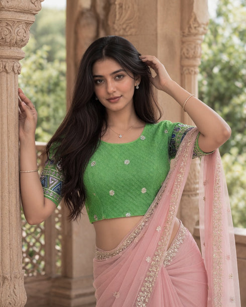 Rajnandini Women's Lycra Embroidered Readymade Blouse(BL6208PISTA0426)