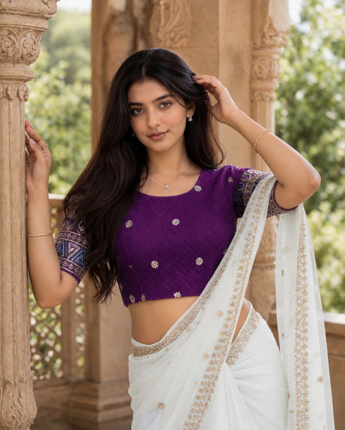 Rajnandini Women's Lycra Embroidered Readymade Blouse(BL6208PURPLE0426)