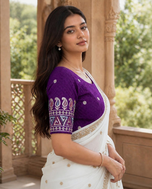 Rajnandini Women's Lycra Embroidered Readymade Blouse(BL6208PURPLE0426)