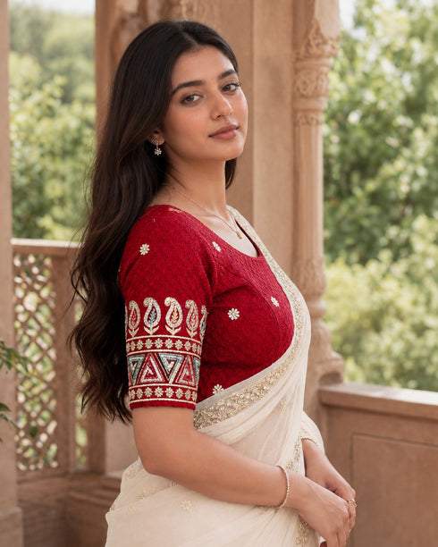 Rajnandini Women's Lycra Embroidered Readymade Blouse(BL6208RED0426)