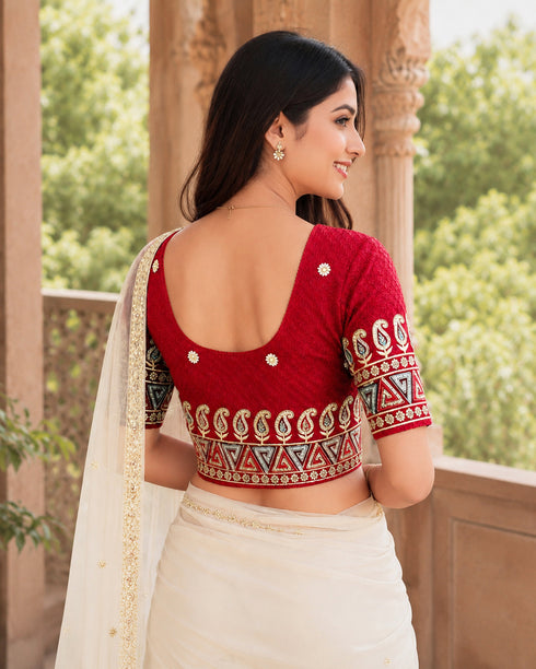 Rajnandini Women's Lycra Embroidered Readymade Blouse(BL6208RED0426)