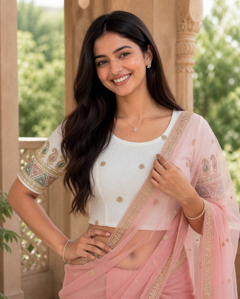 Rajnandini Women's Lycra Embroidered Readymade Blouse(BL6208WHITE0426)