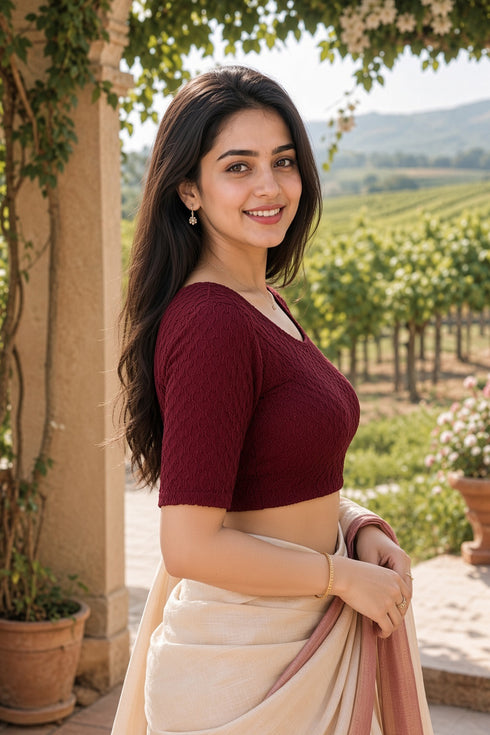 Rajnandini Women's Lycra Solid Readymade Blouse(BL6210MAROON0826)