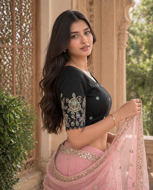 Rajnandini Women's Lycra Embroidered Readymade Blouse(BL6213BLACK0426)