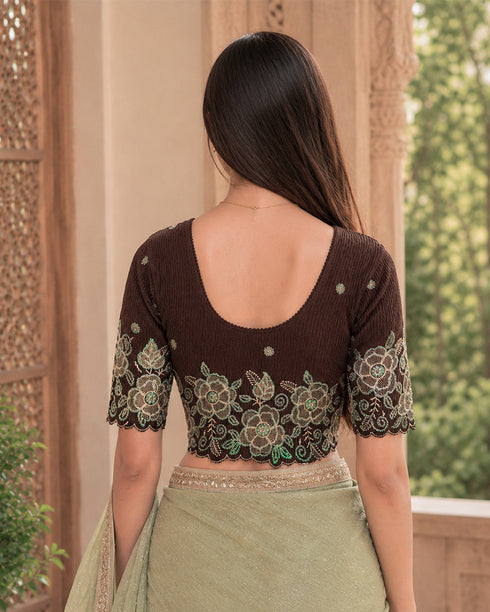 Rajnandini Women's Lycra Embroidered Readymade Blouse(BL6213BROWN0426)
