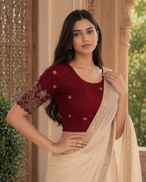 Rajnandini Women's Lycra Embroidered Readymade Blouse(BL6213MAROON0426)