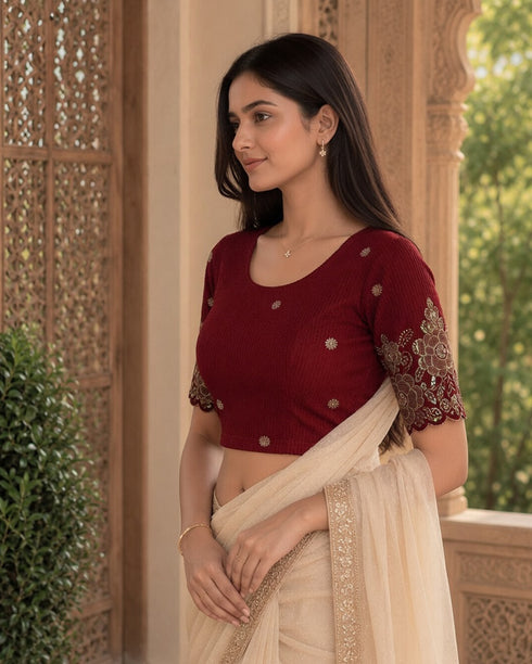 Rajnandini Women's Lycra Embroidered Readymade Blouse(BL6213MAROON0426)