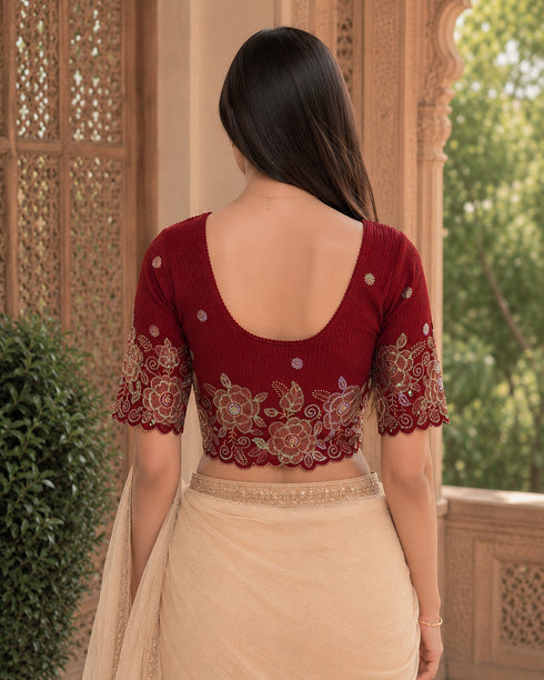 Rajnandini Women's Lycra Embroidered Readymade Blouse(BL6213MAROON0426)