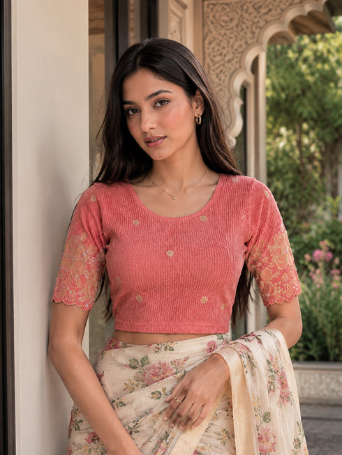 Rajnandini Women's Lycra Embroidered Readymade Blouse(BL6213PEACH0426)
