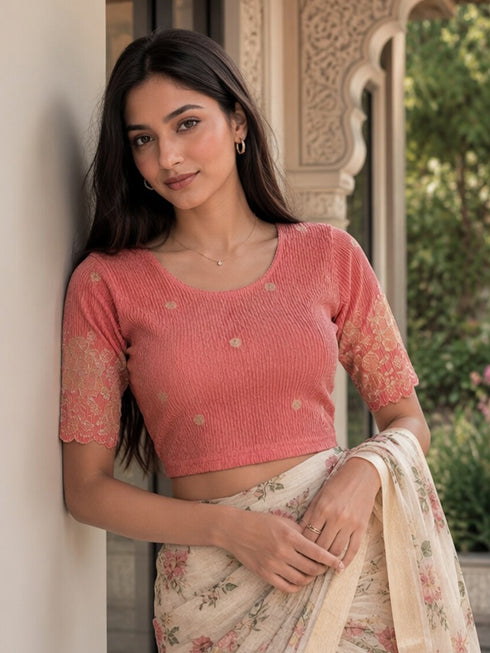 Rajnandini Women's Lycra Embroidered Readymade Blouse(BL6213PEACH0426)