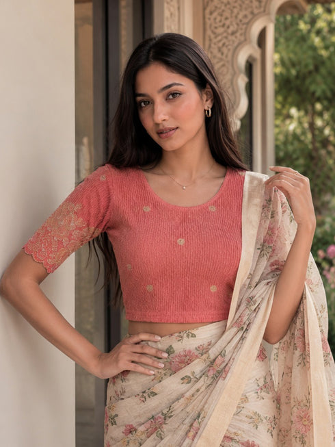 Rajnandini Women's Lycra Embroidered Readymade Blouse(BL6213PEACH0426)