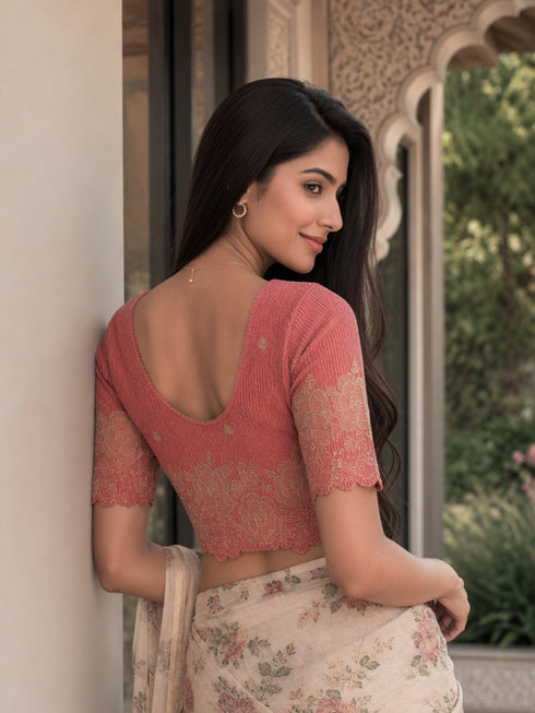 Rajnandini Women's Lycra Embroidered Readymade Blouse(BL6213PEACH0426)