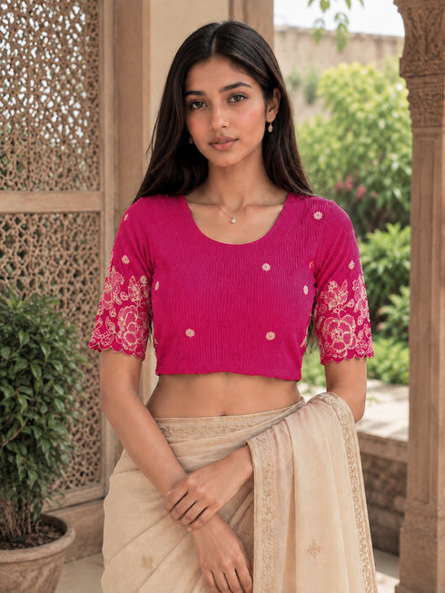 Rajnandini Women's Lycra Embroidered Readymade Blouse(BL6213PINK0426)