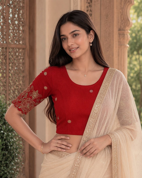 Rajnandini Women's Lycra Embroidered Readymade Blouse(BL6213RED0426)