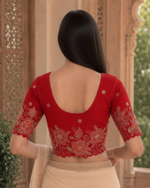 Rajnandini Women's Lycra Embroidered Readymade Blouse(BL6213RED0426)