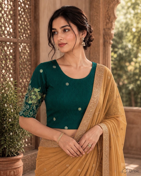 Rajnandini Women's Lycra Embroidered Readymade Blouse(BL6213TEAL0426)