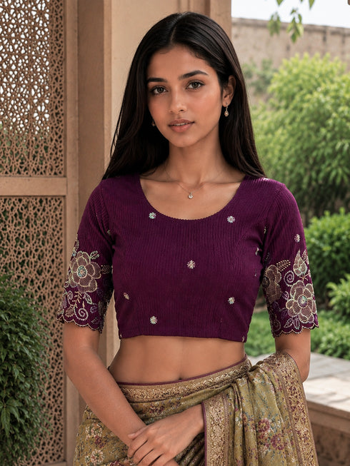 Rajnandini Women's Lycra Embroidered Readymade Blouse(BL6213WINE0426)