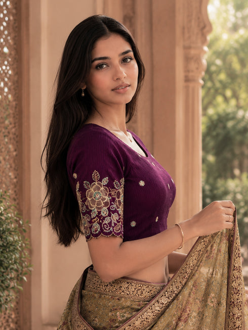 Rajnandini Women's Lycra Embroidered Readymade Blouse(BL6213WINE0426)