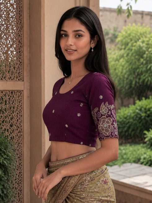 Rajnandini Women's Lycra Embroidered Readymade Blouse(BL6213WINE0426)