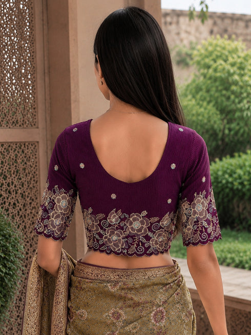 Rajnandini Women's Lycra Embroidered Readymade Blouse(BL6213WINE0426)