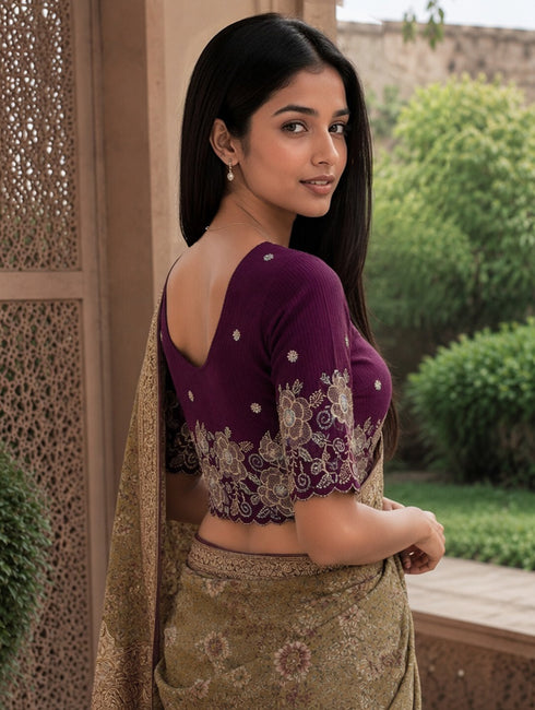 Rajnandini Women's Lycra Embroidered Readymade Blouse(BL6213WINE0426)
