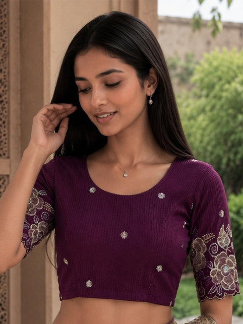 Rajnandini Women's Lycra Embroidered Readymade Blouse(BL6213WINE0426)