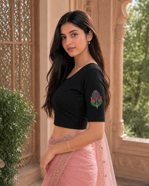 Rajnandini Women's Lycra Embroidered Readymade Blouse(BL6221BLACK0626)