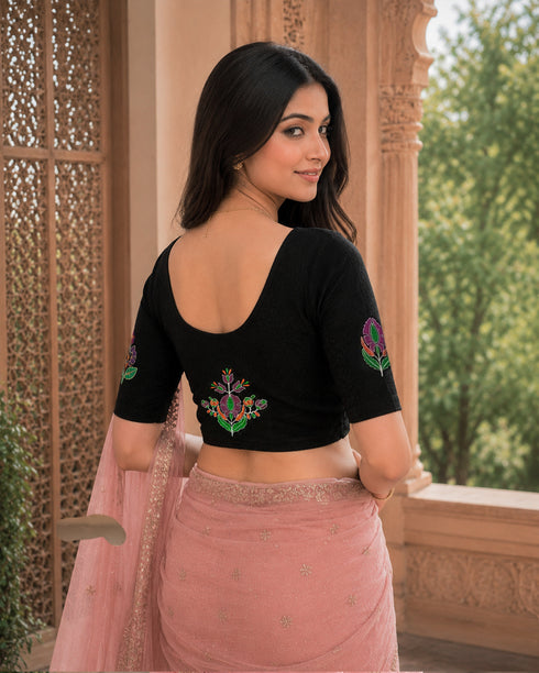 Rajnandini Women's Lycra Embroidered Readymade Blouse(BL6221BLACK0626)