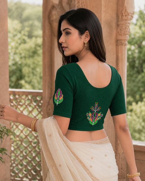 Rajnandini Women's Lycra Embroidered Readymade Blouse(BL6221GREEN0626)