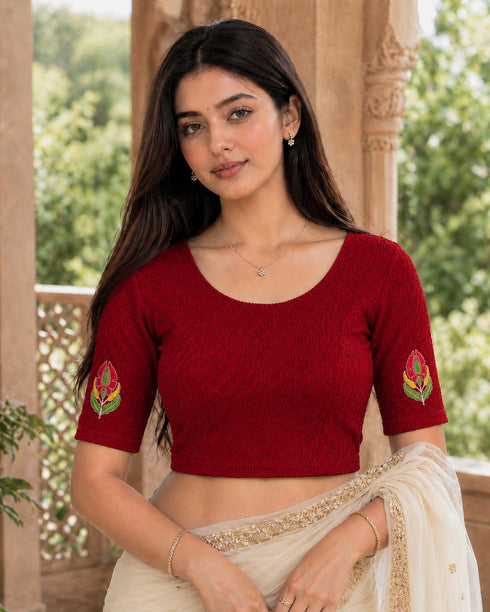 Rajnandini Women's Lycra Embroidered Readymade Blouse(BL6221MAROON0626)