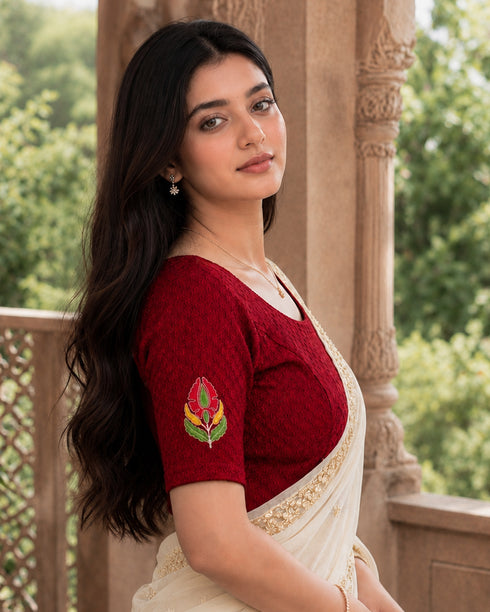 Rajnandini Women's Lycra Embroidered Readymade Blouse(BL6221MAROON0626)