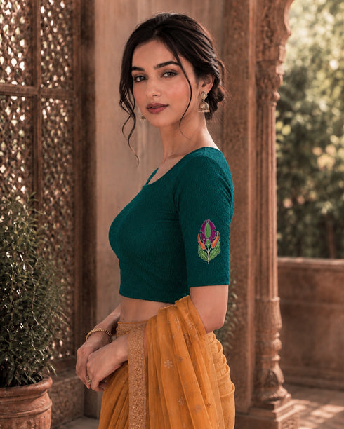 Rajnandini Women's Lycra Embroidered Readymade Blouse(BL6221TEAL0626)