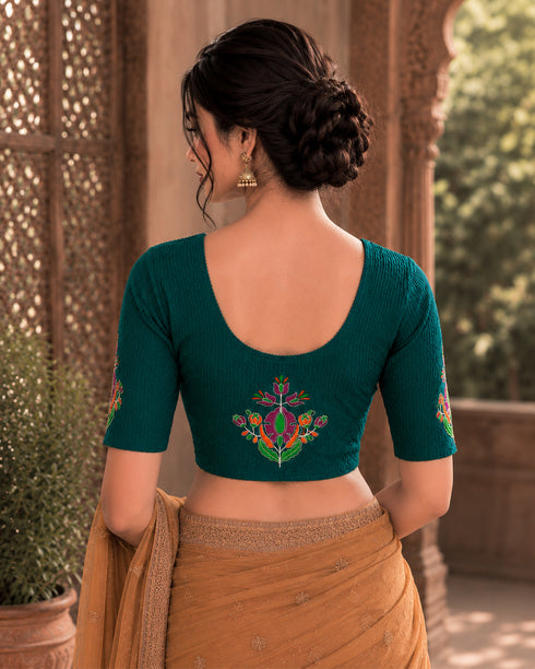 Rajnandini Women's Lycra Embroidered Readymade Blouse(BL6221TEAL0626)
