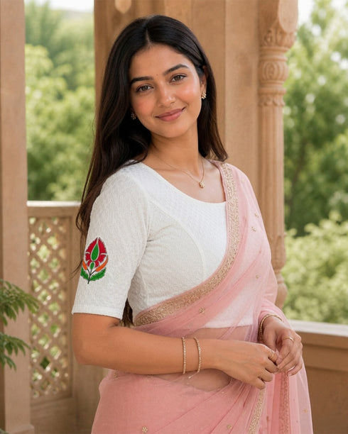 Rajnandini Women's Lycra Embroidered Readymade Blouse(BL6221WHITE0626)