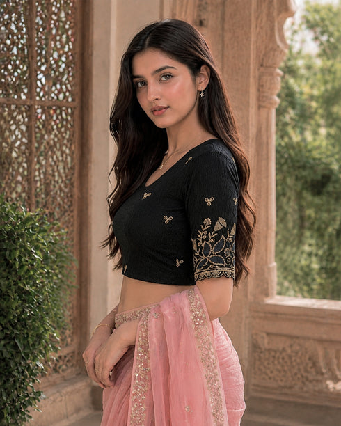 Rajnandini Women's Lycra Embroidered Readymade Blouse(BL6224BLACK0626)