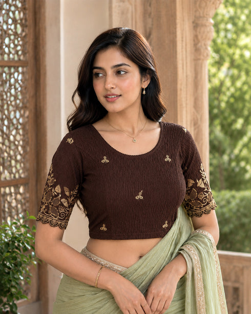 Rajnandini Women's Lycra Embroidered Readymade Blouse(BL6224COFFEE0626)