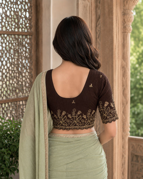 Rajnandini Women's Lycra Embroidered Readymade Blouse(BL6224COFFEE0626)