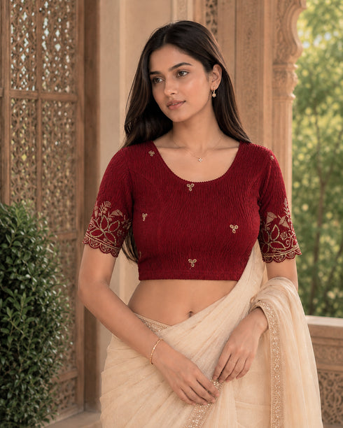 Rajnandini Women's Lycra Embroidered Readymade Blouse(BL6224MAROON0626)