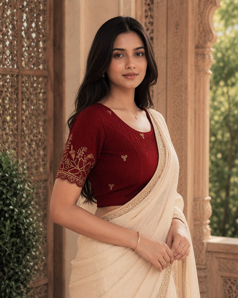 Rajnandini Women's Lycra Embroidered Readymade Blouse(BL6224MAROON0626)