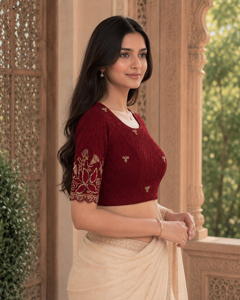 Rajnandini Women's Lycra Embroidered Readymade Blouse(BL6224MAROON0626)