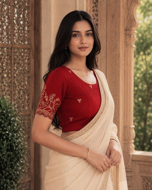 Rajnandini Women's Lycra Embroidered Readymade Blouse(BL6224RED0626)