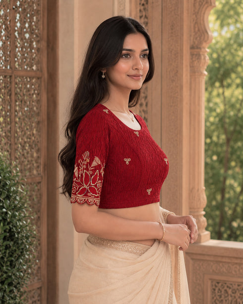 Rajnandini Women's Lycra Embroidered Readymade Blouse(BL6224RED0626)