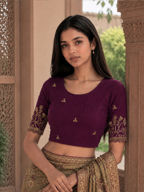 Rajnandini Women's Lycra Embroidered Readymade Blouse(BL6224WINE0626)
