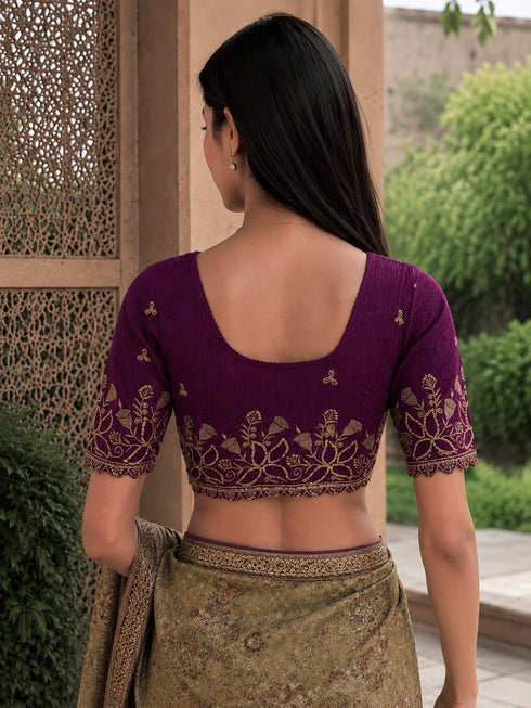 Rajnandini Women's Lycra Embroidered Readymade Blouse(BL6224WINE0626)