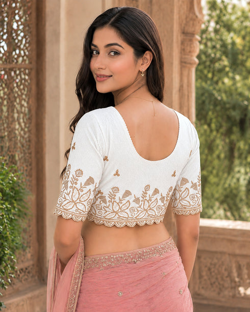 White Lycra Readymade Embroidered Blouse For Women
