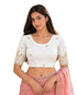 White Lycra Readymade Embroidered Blouse For Women