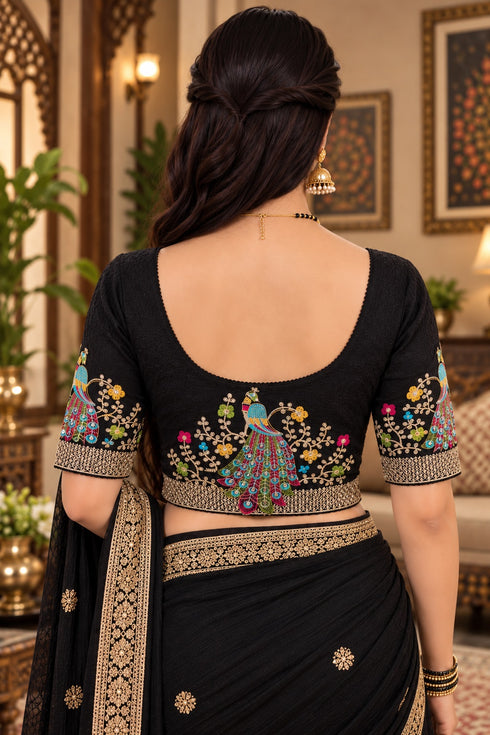 Black Lycra Readymade Embroidered Blouse For Women