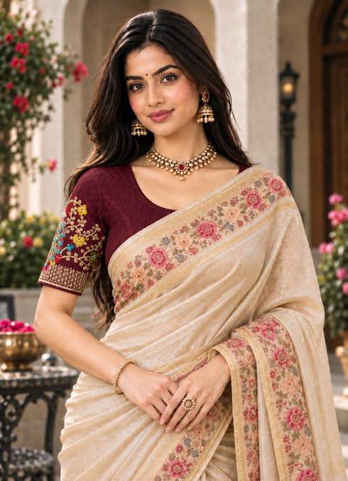 Maroon Lycra Readymade Embroidered Blouse For Women