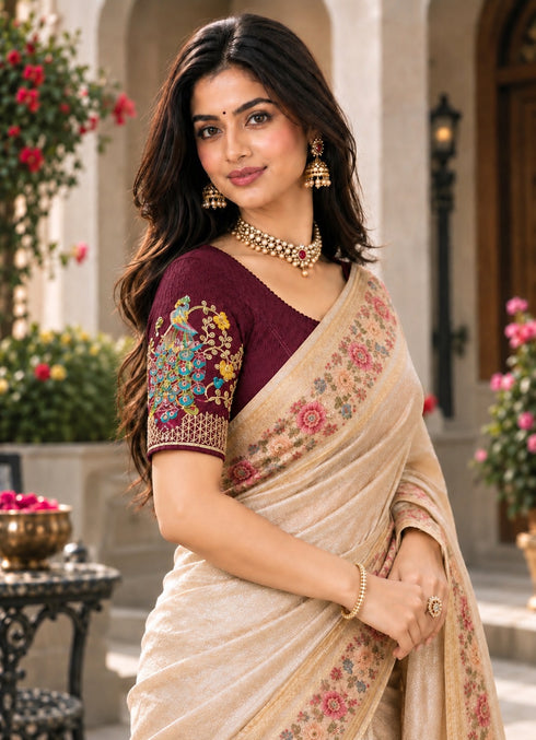 Maroon Lycra Readymade Embroidered Blouse For Women