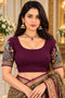 Wine Lycra Readymade Embroidered Blouse For Women